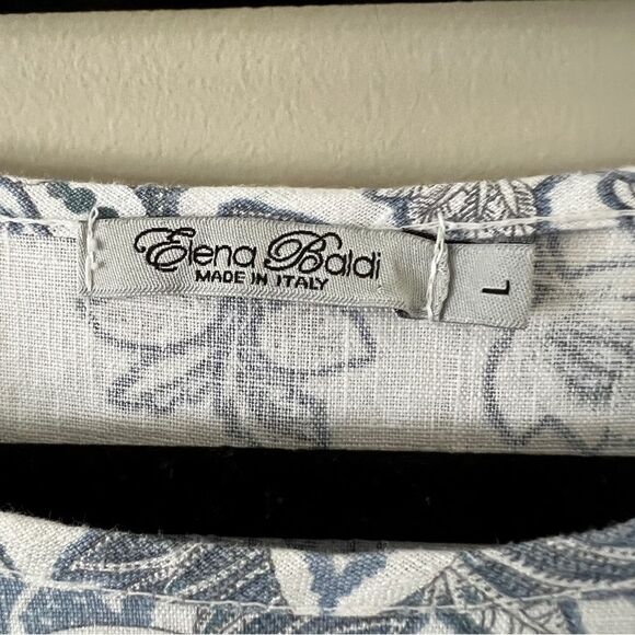 Elena Baldi 3/4 Sleeve Blue White Floral 100% Linen Lace Trim Italy Size Large - Picture 3 of 8